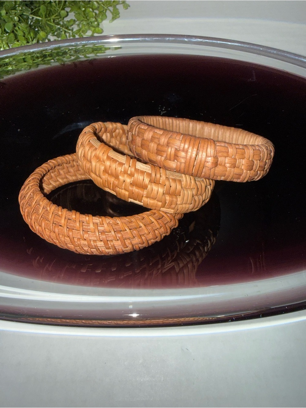 Woven Rattan Bangle Bracelets - Set of 3